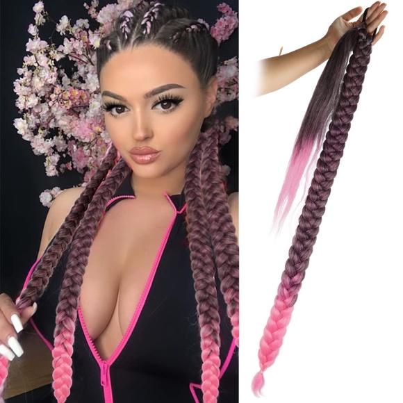 Ombre Pink 32" Long Braided Wrap Around Ponytail - Picture 1 of 6